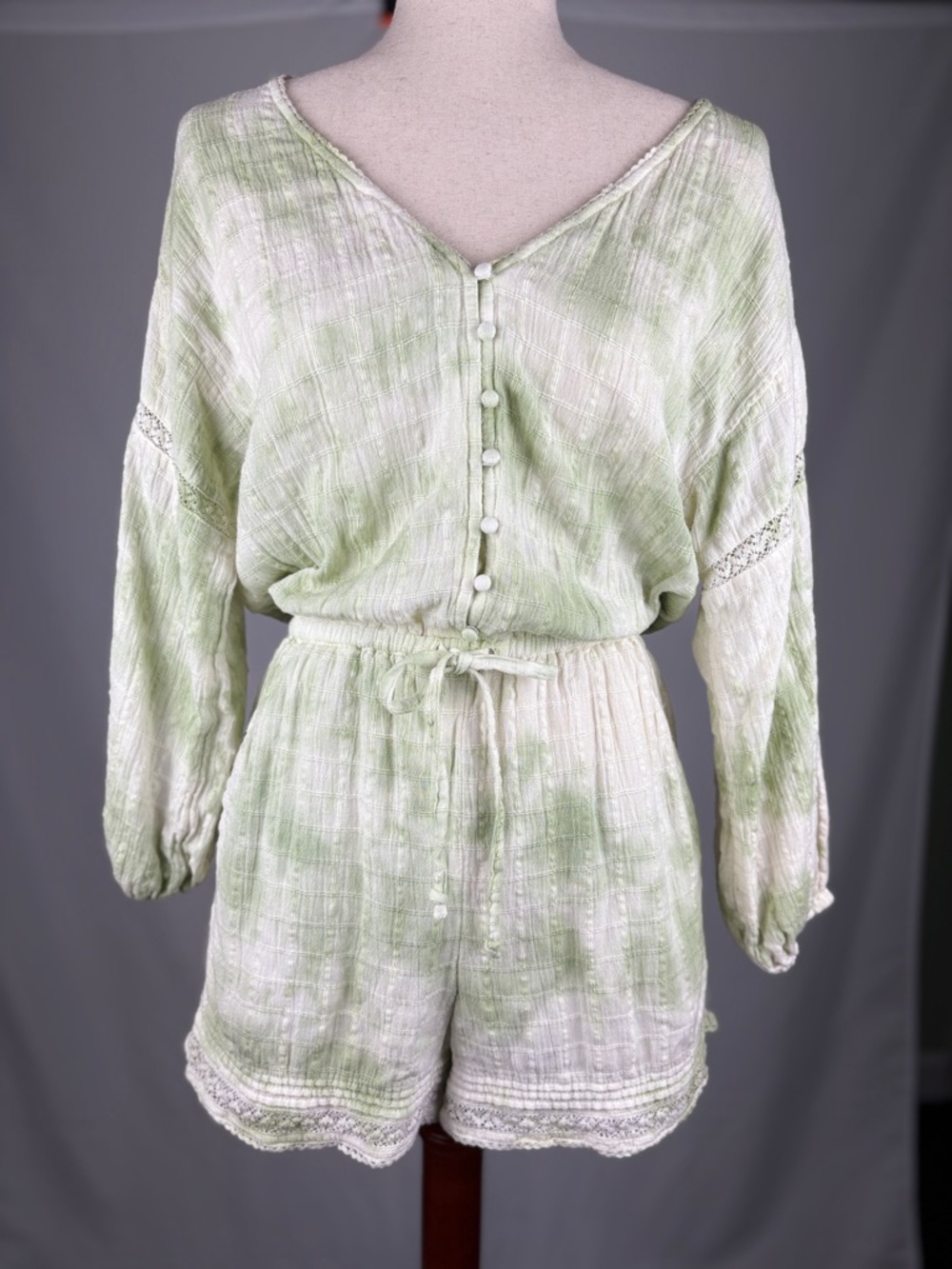 Aerie Green Tie Dye Gauze Romper Small Petite Boho